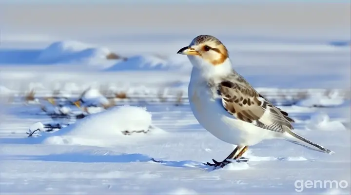 a bird standing in the snow on a sunny day