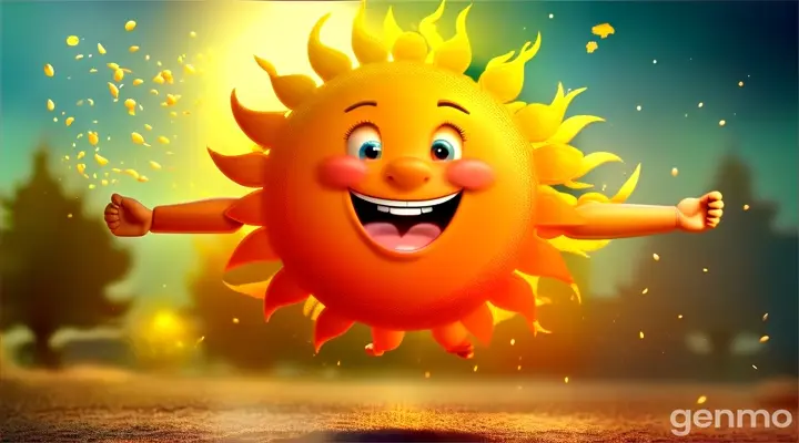 a cartoon sun with a happy face jumping in the air