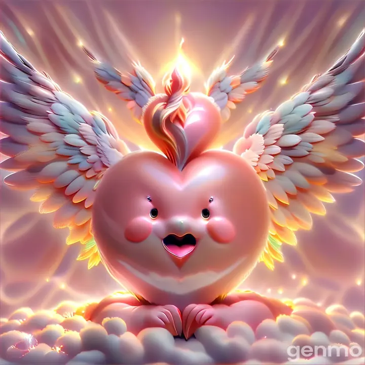 a heart with wings sitting on a cloud