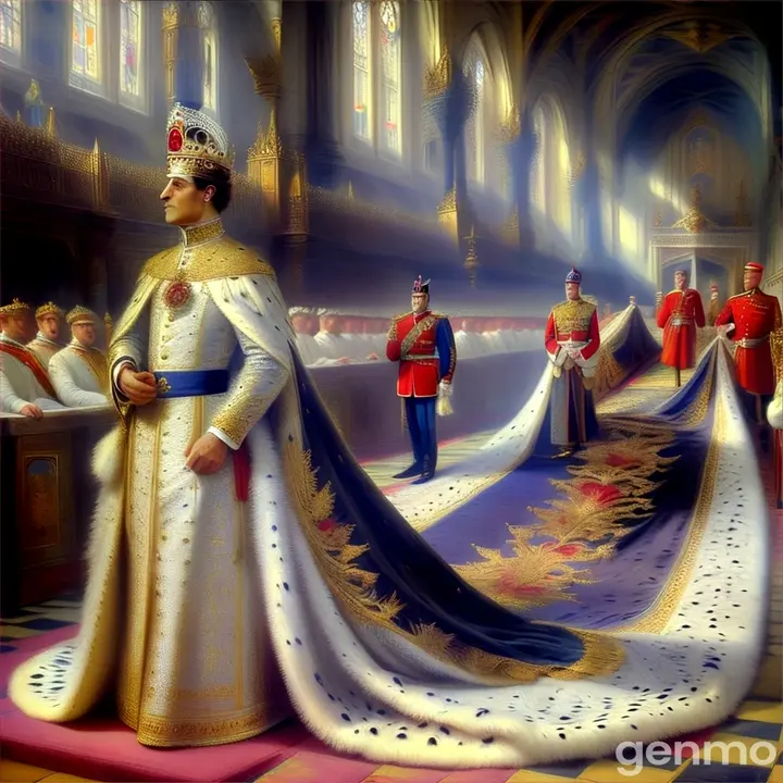 Classic portrait of king with detailed, dramatic features and grandiose attire