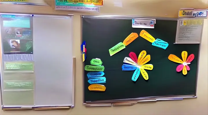 a bulletin board with a bunch of stickers on it.