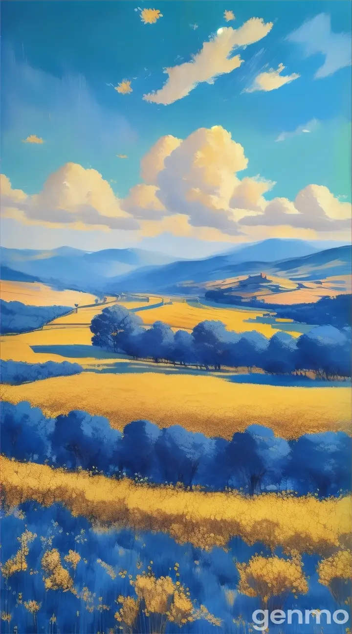 a painting of a field of yellow flowers