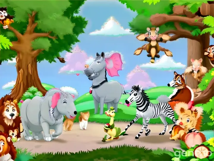 a group of wild animals in the forest