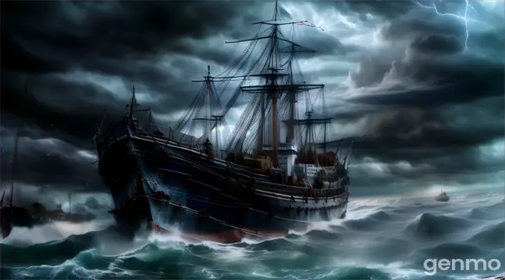 ship in a raging sea, maximum realism, detailing