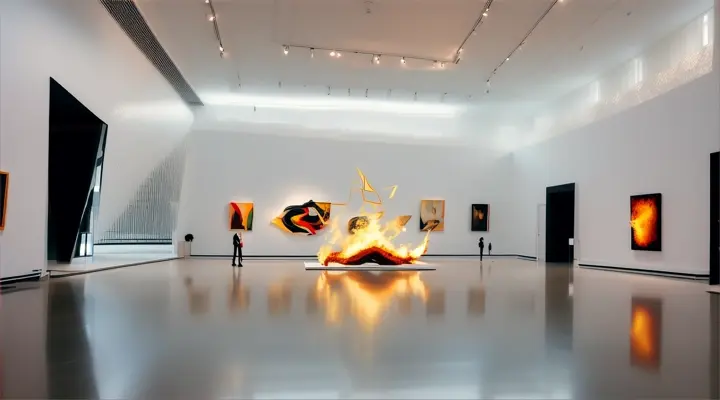 modern art gallery, fire sculpture