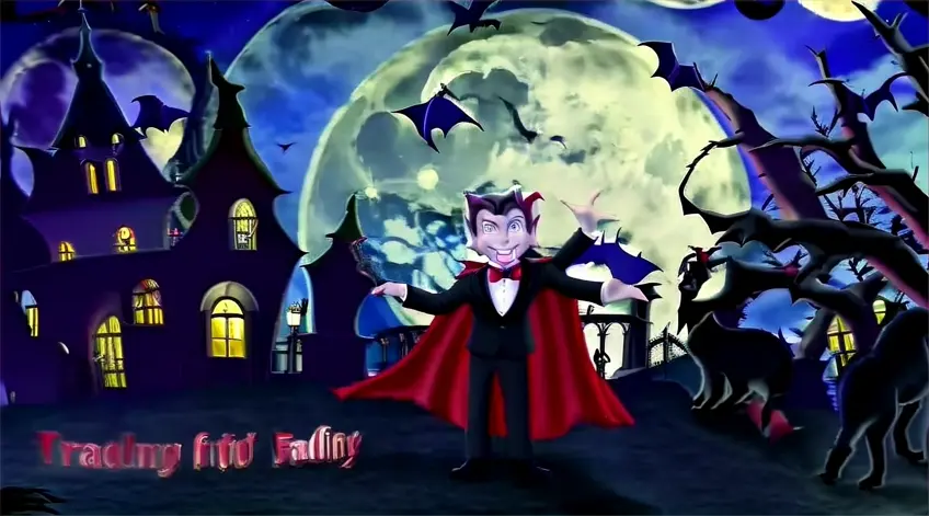 a cartoon of a dracula standing in front of a full moon