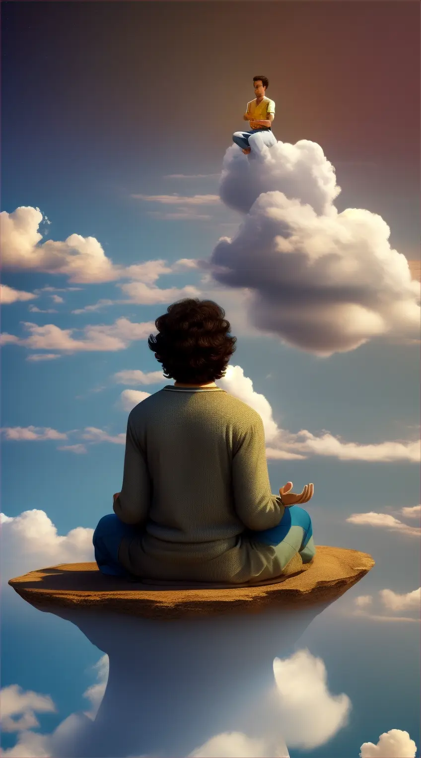 A meditating man on a cloud about earth