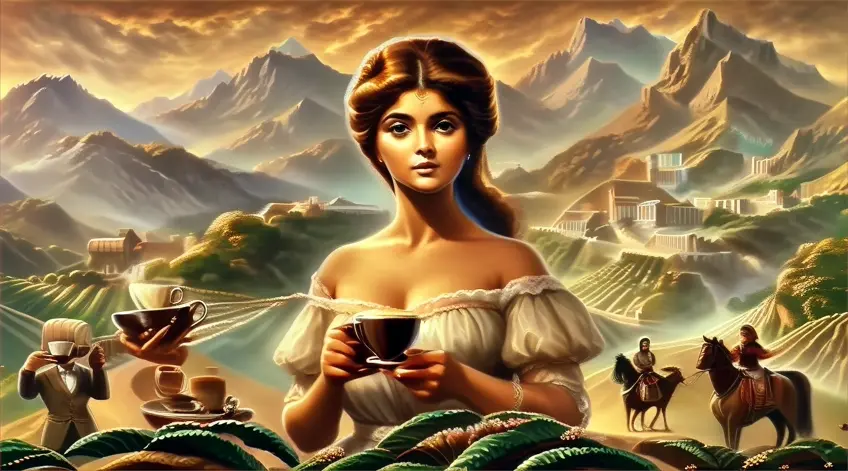 a painting of a woman holding a cup of coffee