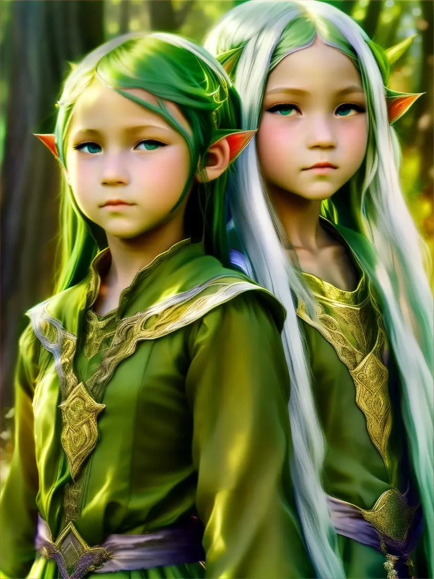 two young girls with green hair and white hair