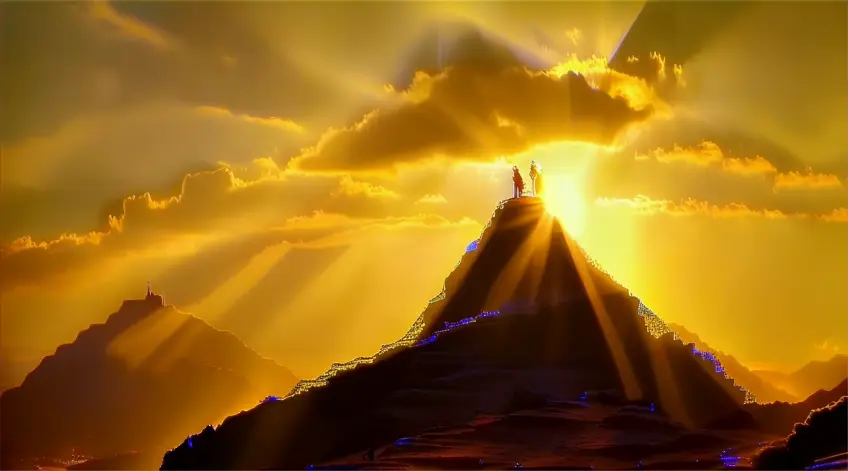 a person standing on top of a mountain at sunset