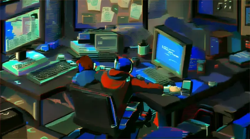 Una persona en su oficina estilo pixels