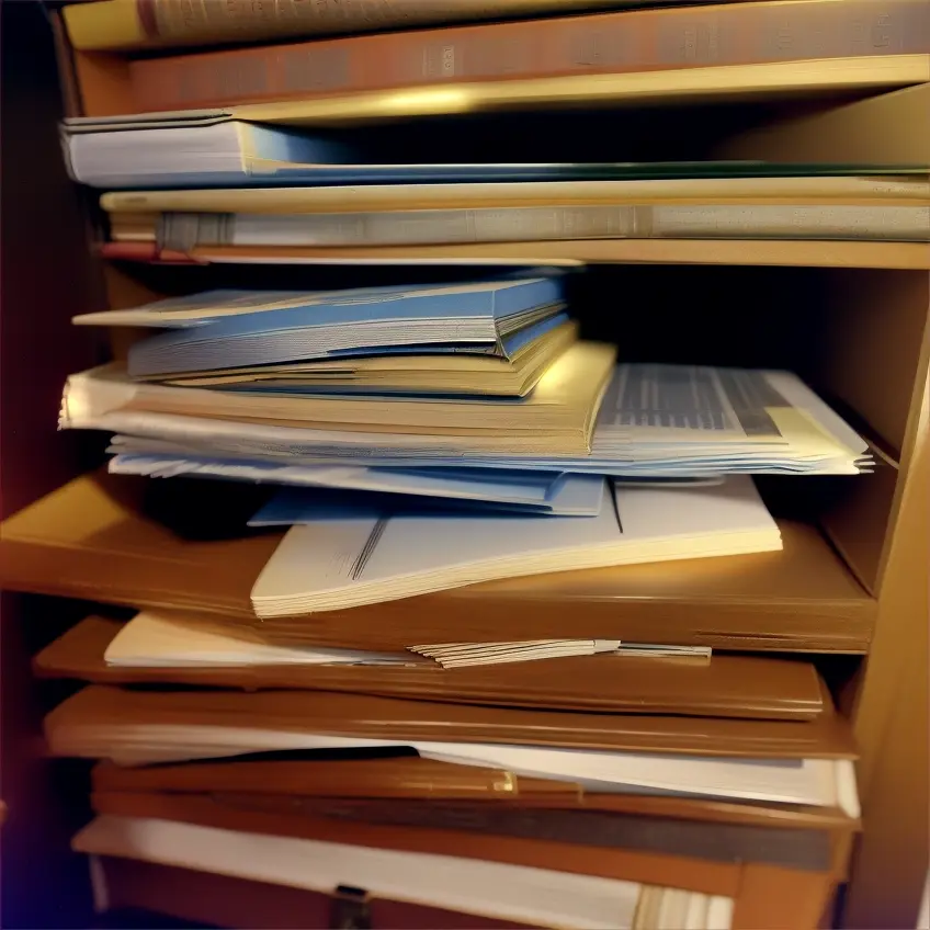 Closeup on a loose pile of files in a cabinet.  Base attack at night. June 1990. Russian/Soviet.