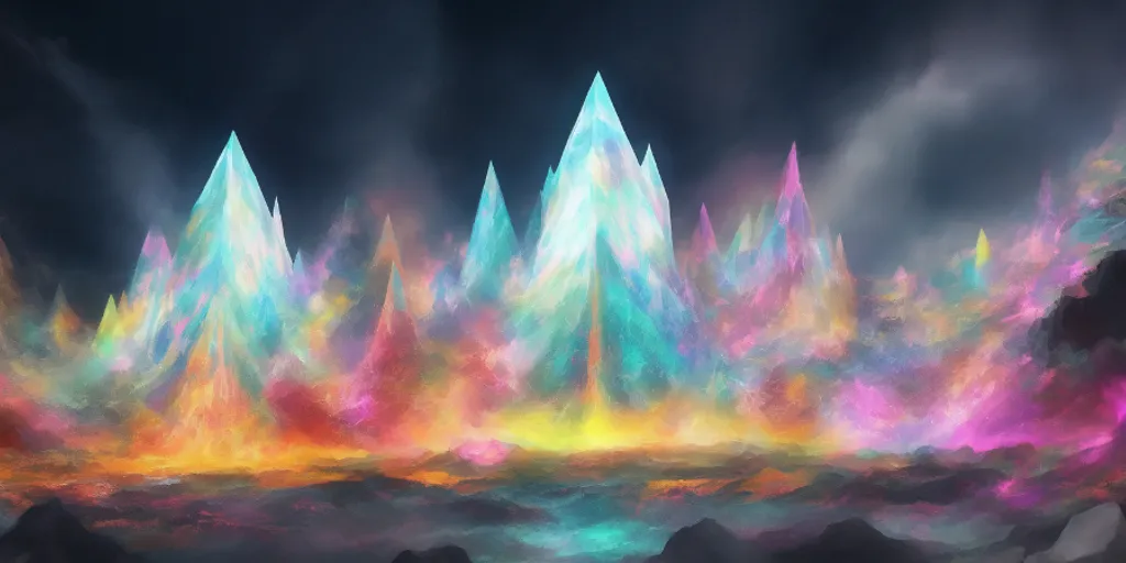 a digital painting of a rainbow colored landscape