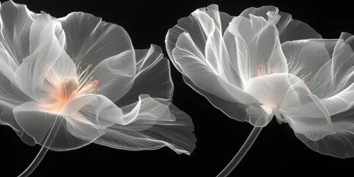 two white flowers on a black background