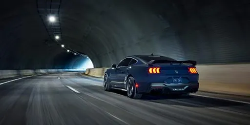 a car driving through a tunnel at night