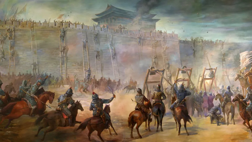 a painting of a group of men on horses