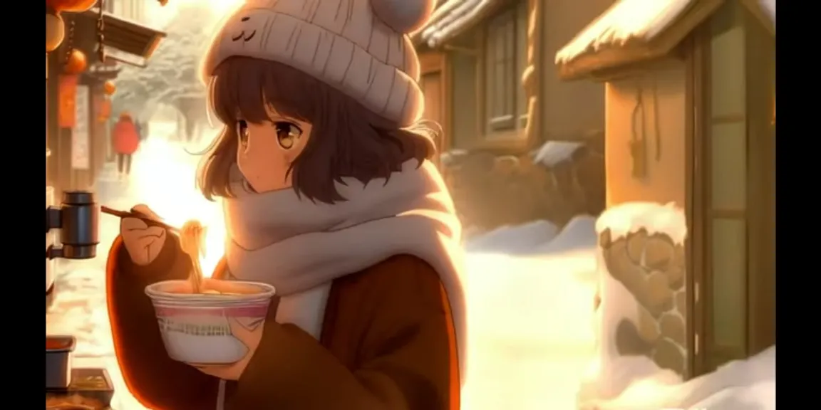 a woman holding a cup of coffee in the snow