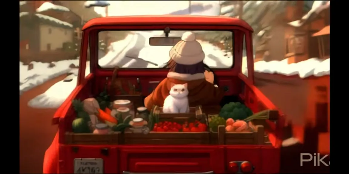 a red truck with a stuffed animal in the back