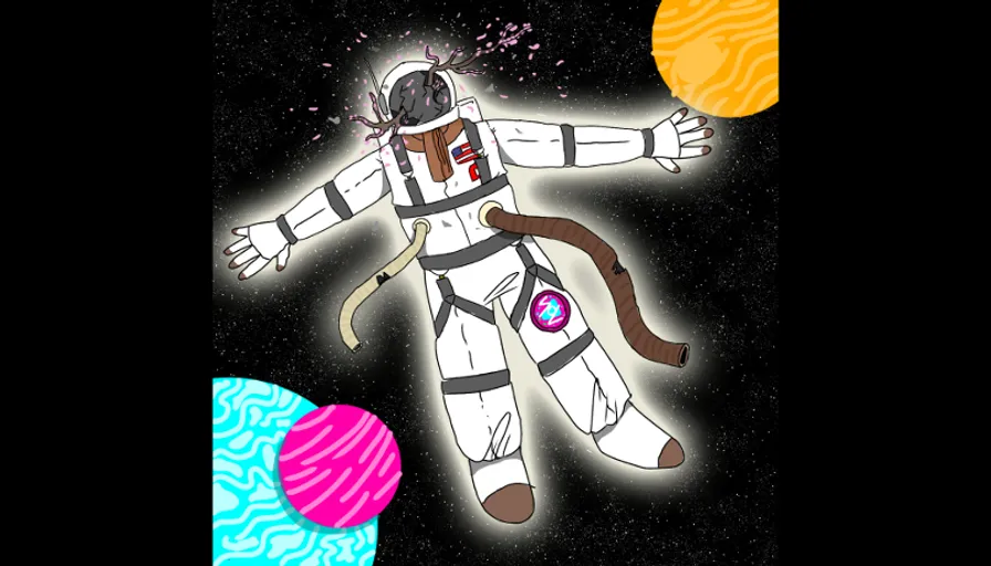 a drawing of an astronaut floating in space