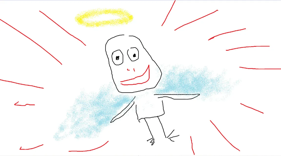 a drawing of a man with a halo above his head