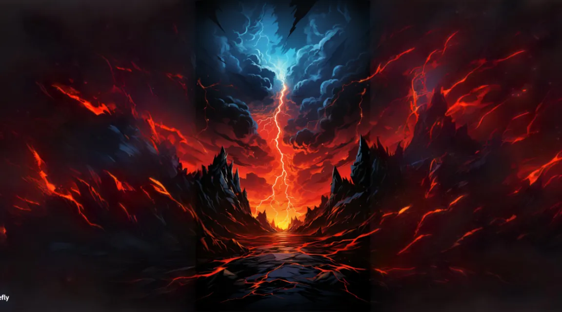 a digital painting of a fire and ice landscape