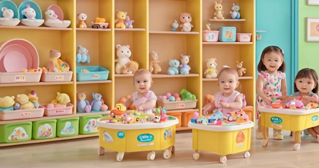 a group of children playing with toys in a room, baby dolls, beautiful, dolls are playing, dolls are smilling