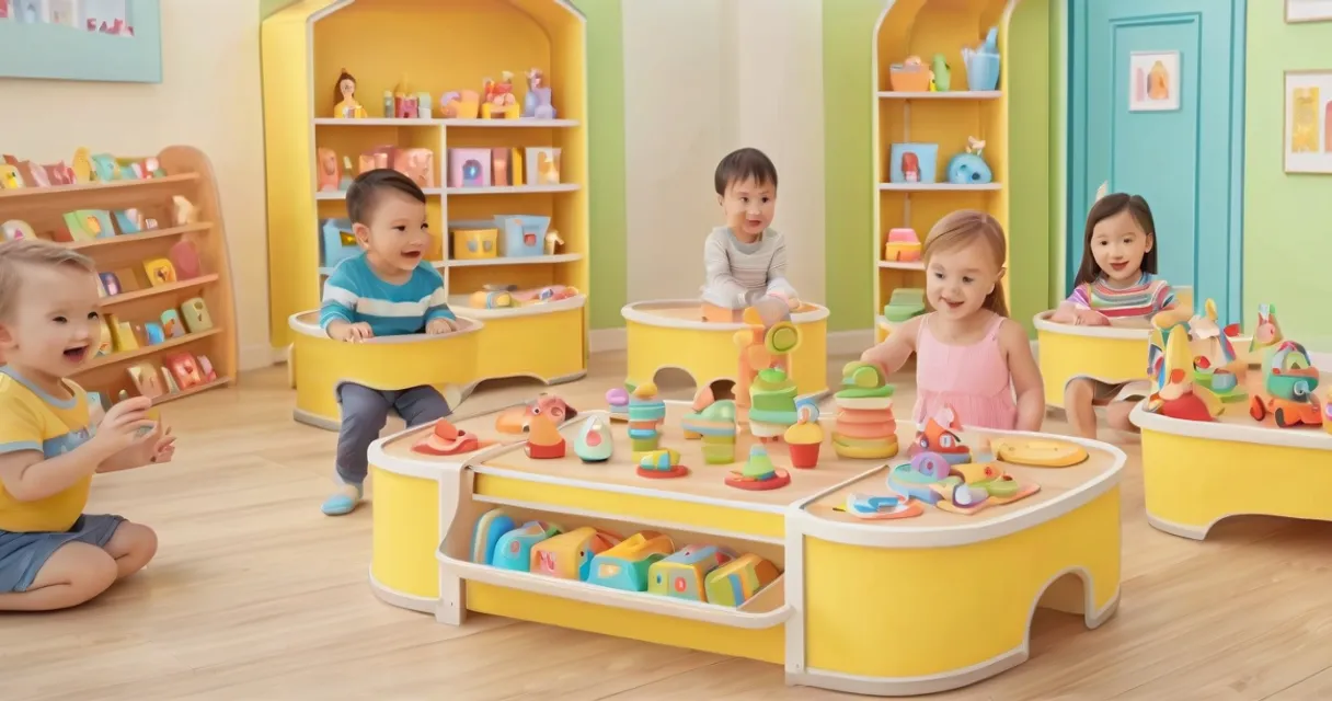 a group of children playing with toys in a room, baby dolls, beautiful, dolls are playing, dolls are smilling