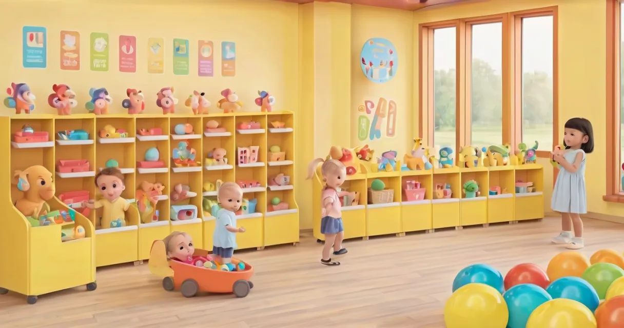 a child's playroom with toys and children's toys, baby dolls, beautiful, dolls are playing, dolls are smilling