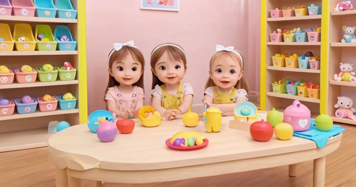 head, smile, table, facial expression, toy, shelf, doll, shelving, yellow, interior design, baby dolls, beautiful, dolls are playing, dolls are smilling