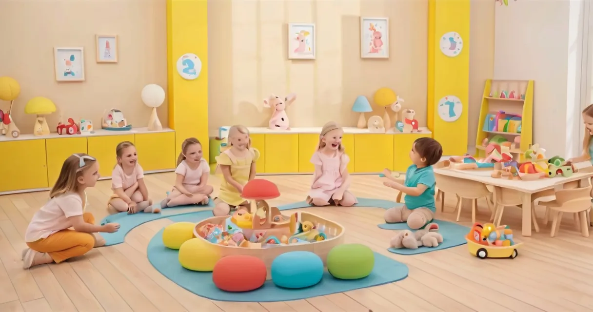 a group of children playing with toys in a room, baby dolls, beautiful, dolls are playing, dolls are smilling