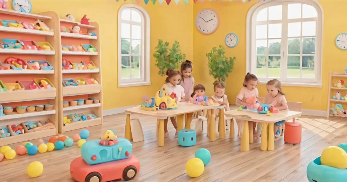 a group of children playing with toys in a room, baby dolls, beautiful, dolls are playing, dolls are smilling