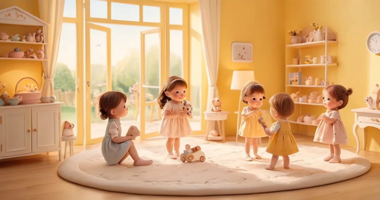 a group of dolls that are sitting on a rug, baby dolls, beautiful, dolls are playing, dolls are smilling