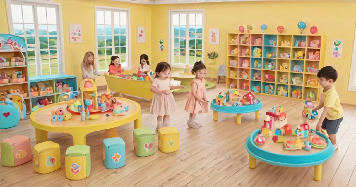 a group of children playing with toys in a room, baby dolls, beautiful, dolls are playing, dolls are smilling