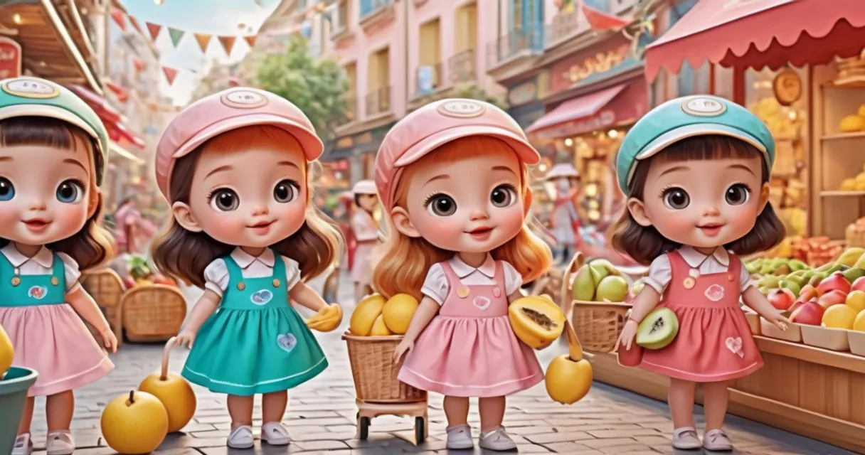 a group of little girls standing next to each other, baby dolls, beautiful, dolls are playing, dolls are smilling