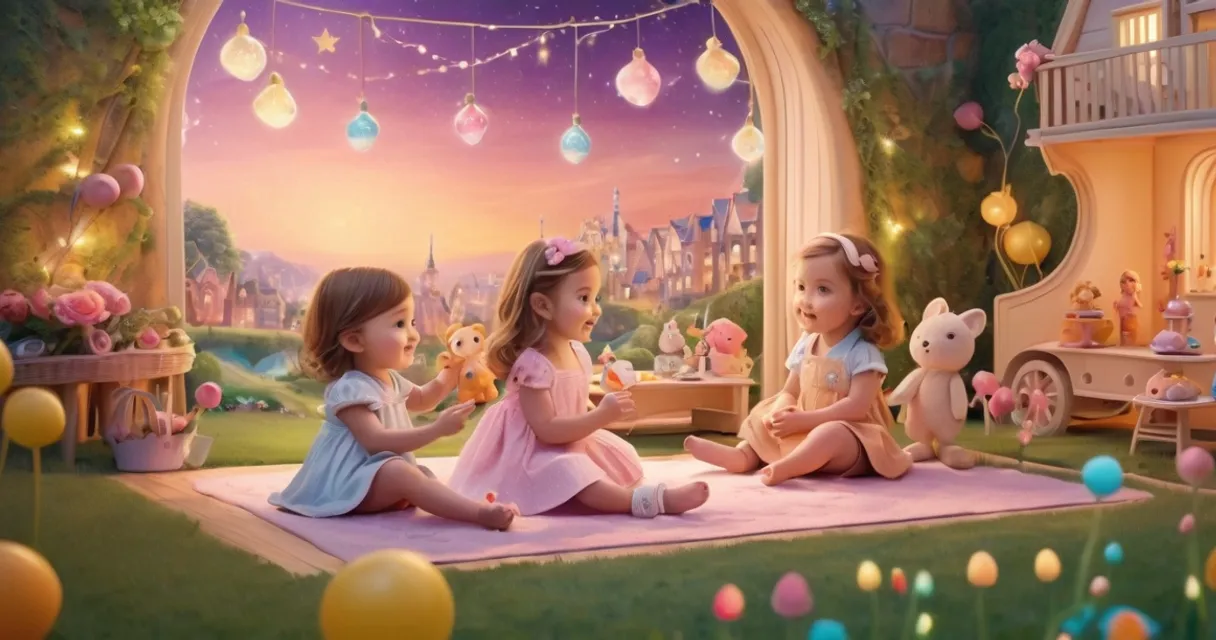 two little girls sitting on a rug in front of a window, baby dolls, beautiful, dolls are playing, dolls are smilling