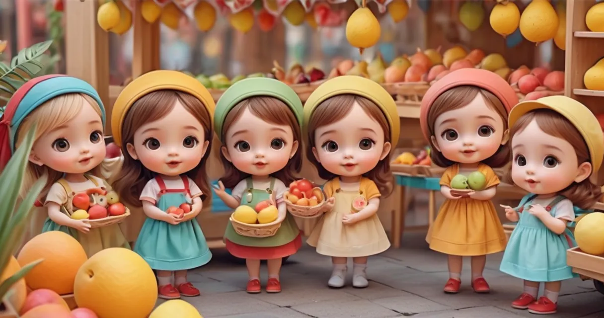 a group of little girls standing next to each other, baby dolls, beautiful, dolls are playing, dolls are smilling