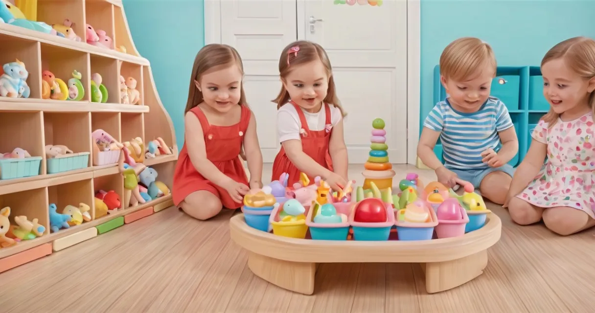 a group of children playing with toys in a room, baby dolls, beautiful, dolls are playing, dolls are smilling