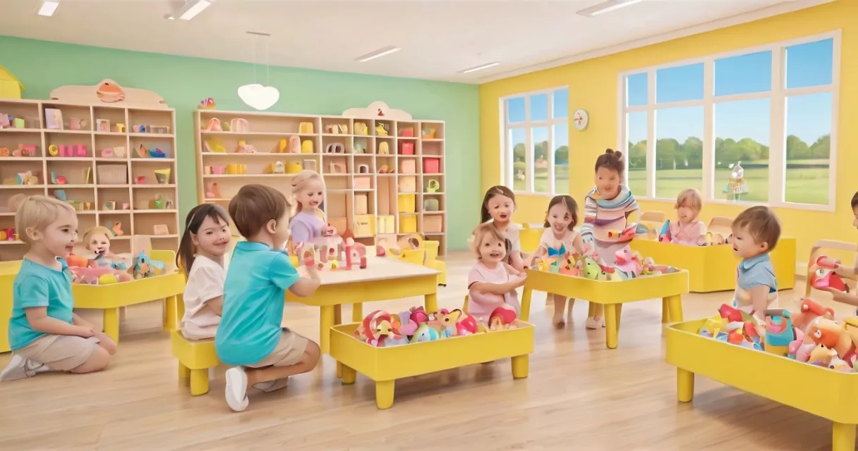 a group of children playing with toys in a room, baby dolls, beautiful, dolls are playing, dolls are smilling