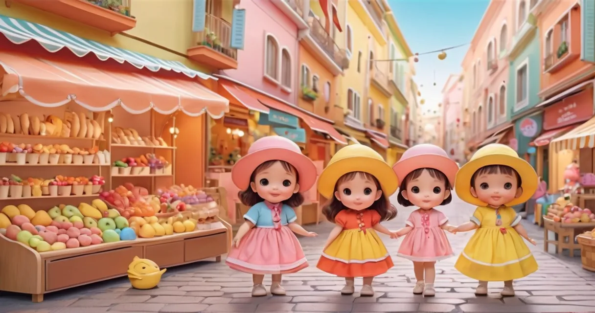 a group of little girls standing next to each other, baby dolls, beautiful, dolls are playing, dolls are smilling