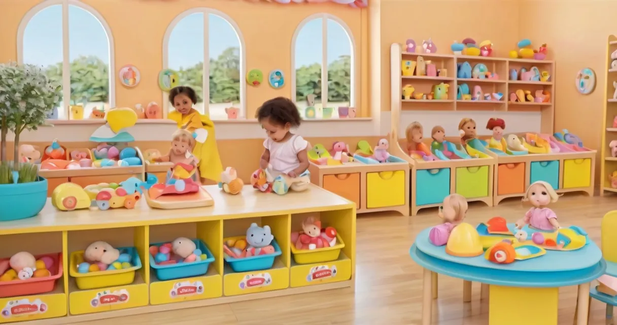 a child's playroom with toys and children's toys, baby dolls, beautiful, dolls are playing, dolls are smilling