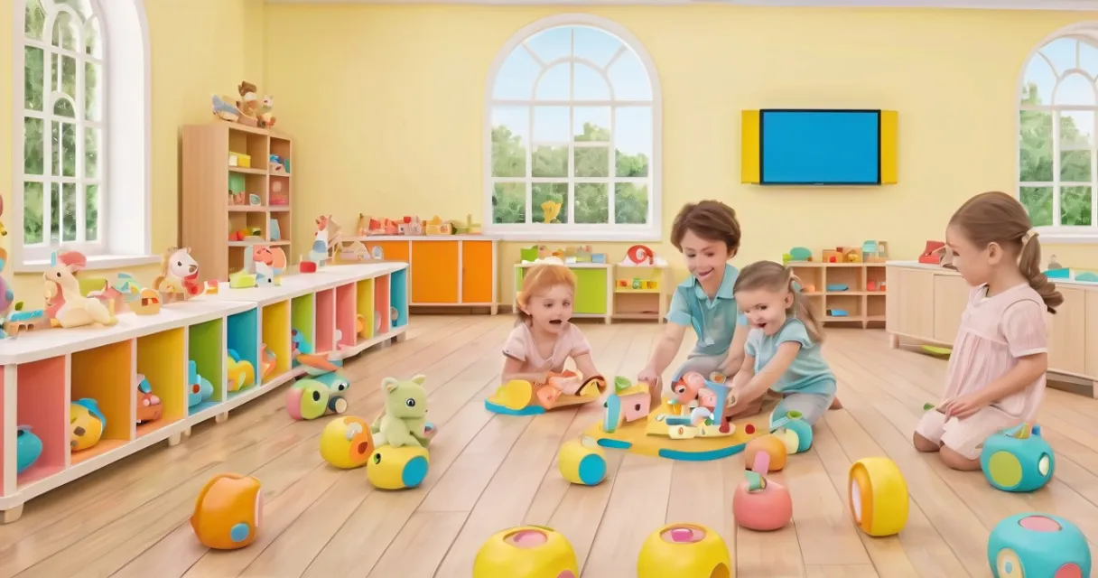 a group of children playing with toys in a room, baby dolls, beautiful, dolls are playing, dolls are smilling