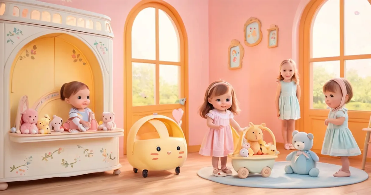 a group of dolls that are standing in a room, baby dolls, beautiful, dolls are playing, dolls are smilling