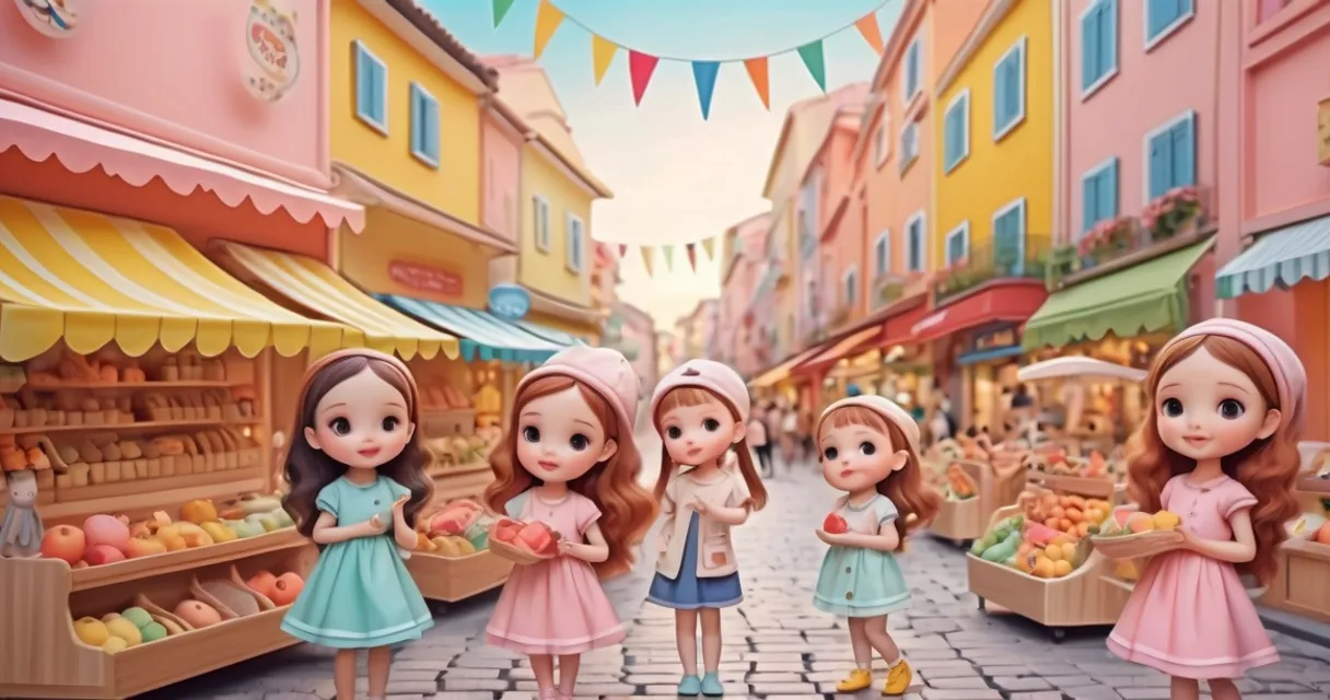 a group of little girls standing next to each other, baby dolls, beautiful, dolls are playing, dolls are smilling