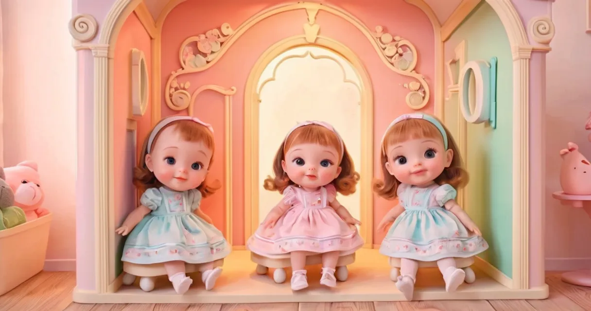 a group of dolls that are in a doll house, baby dolls, beautiful, dolls are playing, dolls are smilling