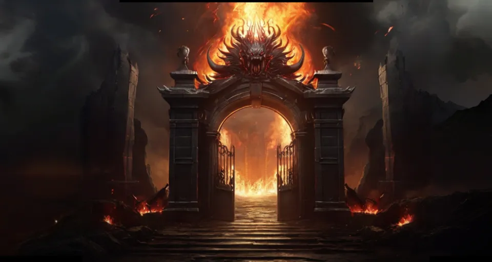 a gate with flames coming out of it