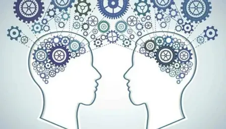 two people with gears in their heads