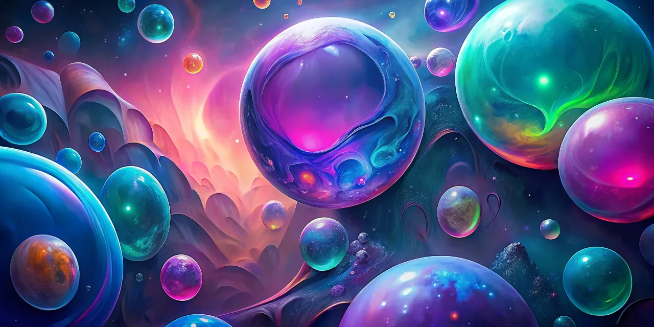 a painting of a bunch of bubbles floating in the air