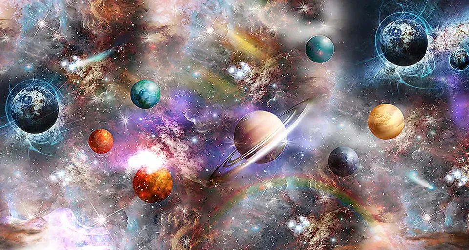 a space scene with planets and stars