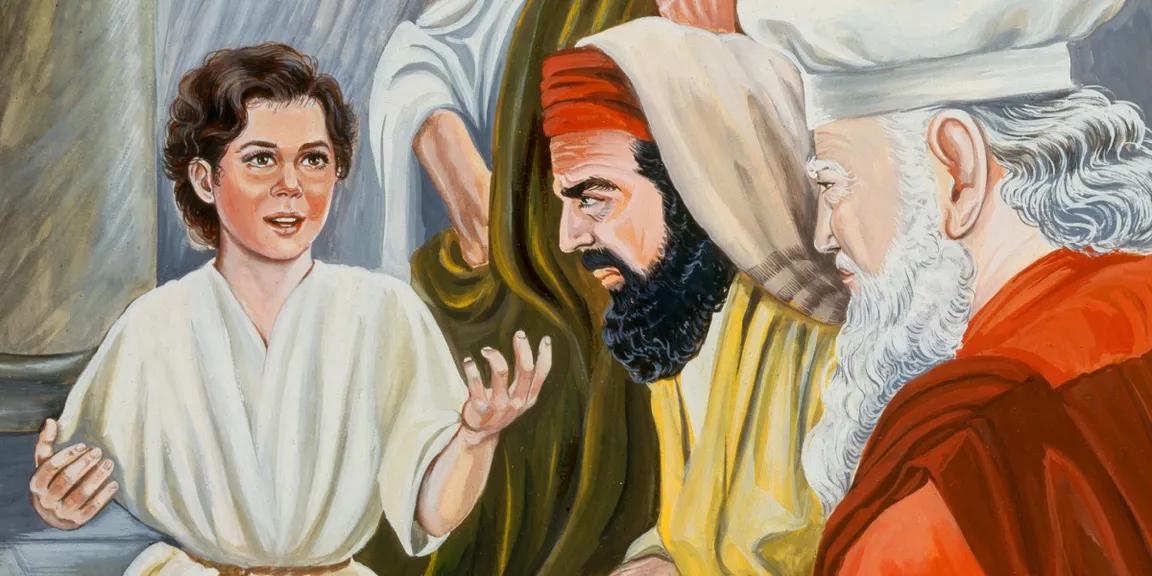 a painting of jesus talking to a woman