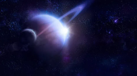 an image of a space scene with planets and stars